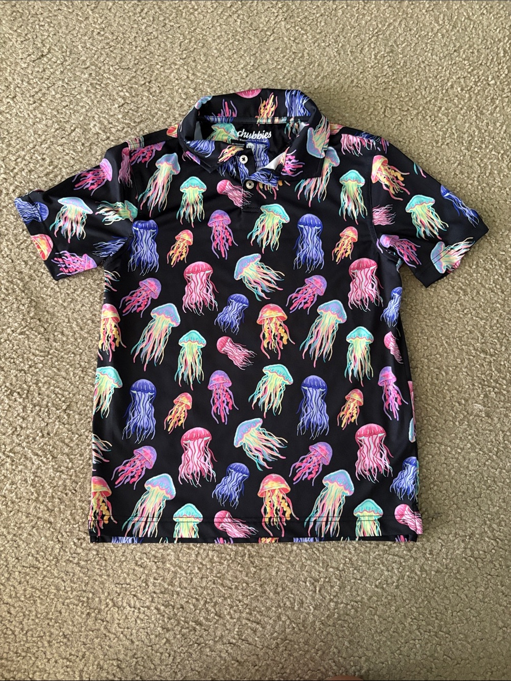 chubbies Black Polo with Neon Jellyfish Print